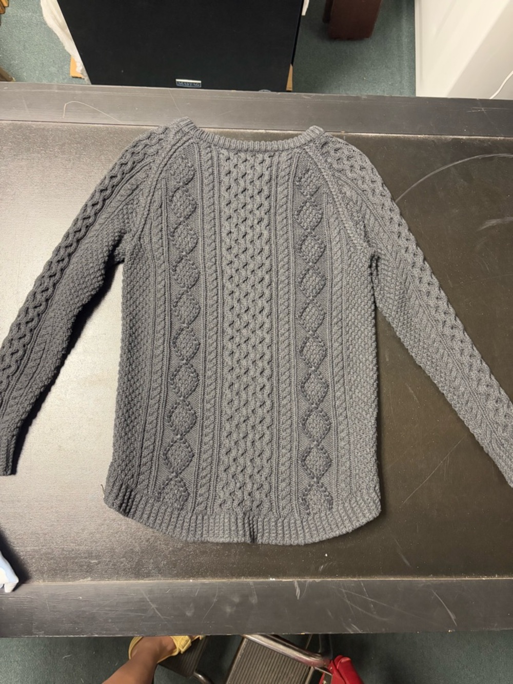 L.L. Bean Men's Charcoal Cable Knit Crewneck Sweater - Picture 3 of 4